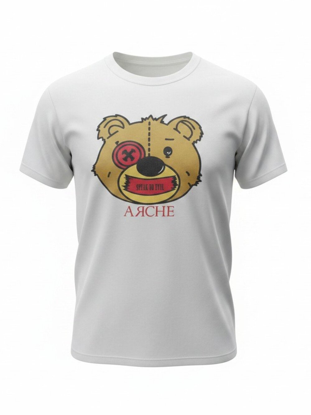 Arche Ray White Graphic T-Shirt Teddy Bear Speak No Evil "АЯСНЕ" - L